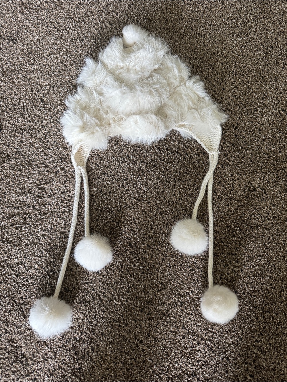 Armani Exchange Cream angora Fur Pom-Pom Earflap Hat